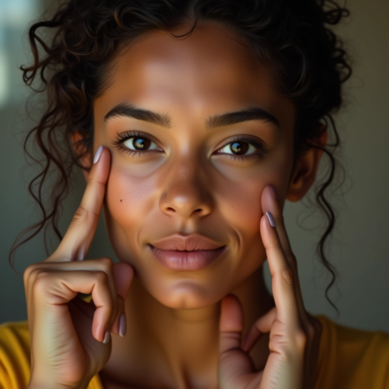 Mulher medindo o rosto para design de sobrancelha.