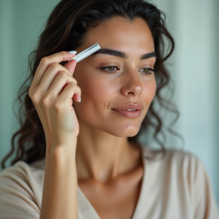 Mulher modelando as sobrancelhas com pinça.