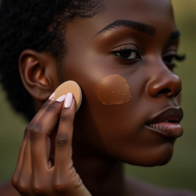 Mulher negra aplicando base matte em pele oleosa.