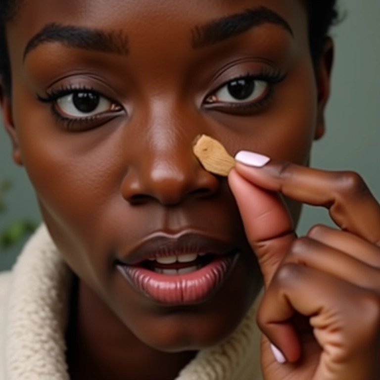 Mulher negra aplicando iluminador para um brilho natural.
