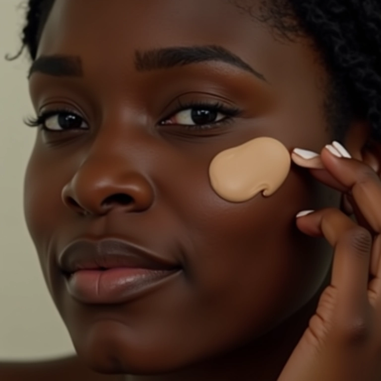 Mulher negra aplicando primer antes da base.