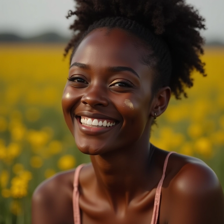 Mulher negra com iluminador rosé gold.