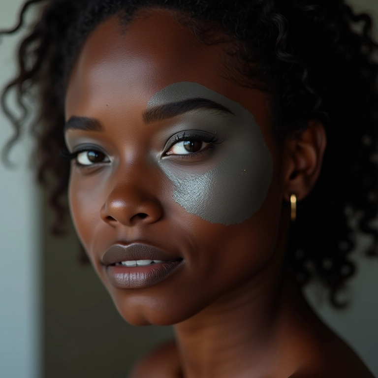 Mulher negra definindo o rosto com contorno cinza.