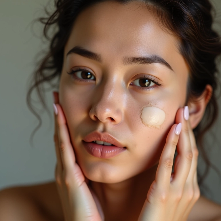 Mulher pele seca aplica base hidratante.