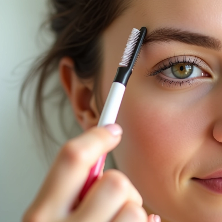 Mulher penteando as sobrancelhas para cima.