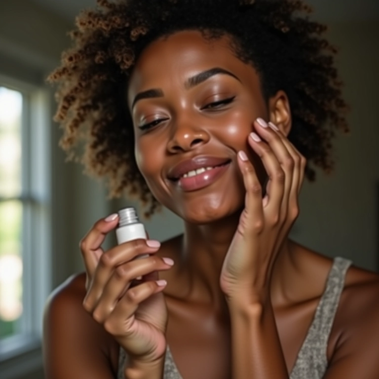 Mulher preparando a pele com hidratante antes da maquiagem nude.