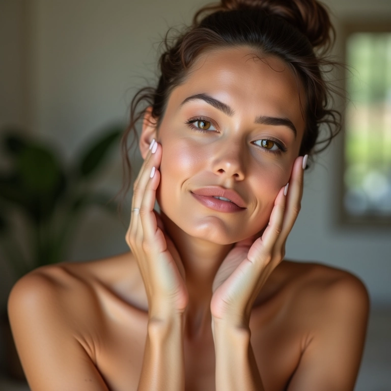 Mulher preparando a pele com hidratante antes da maquiagem.