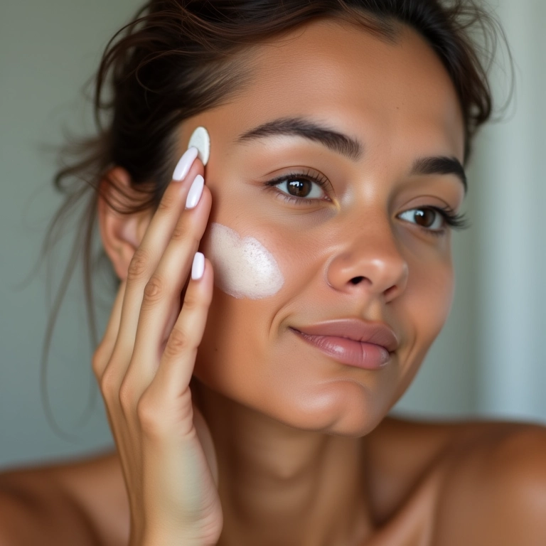 Mulher preparando a pele com primer para uma maquiagem duradoura.