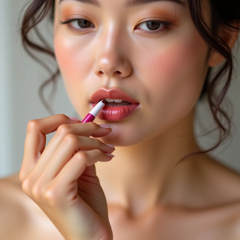 Mulher removendo batom vinho com demaquilante.