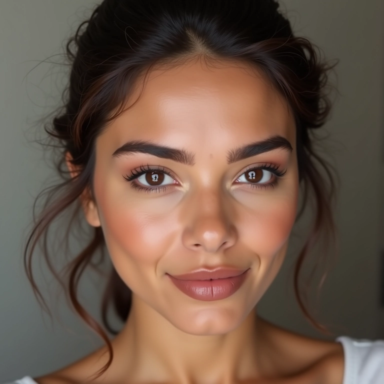 Mulher seguindo tutorial de maquiagem simples e rápido para casamento.