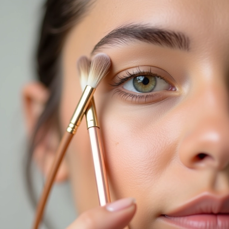 Mulher segurando pincel de esfumar chanfrado.