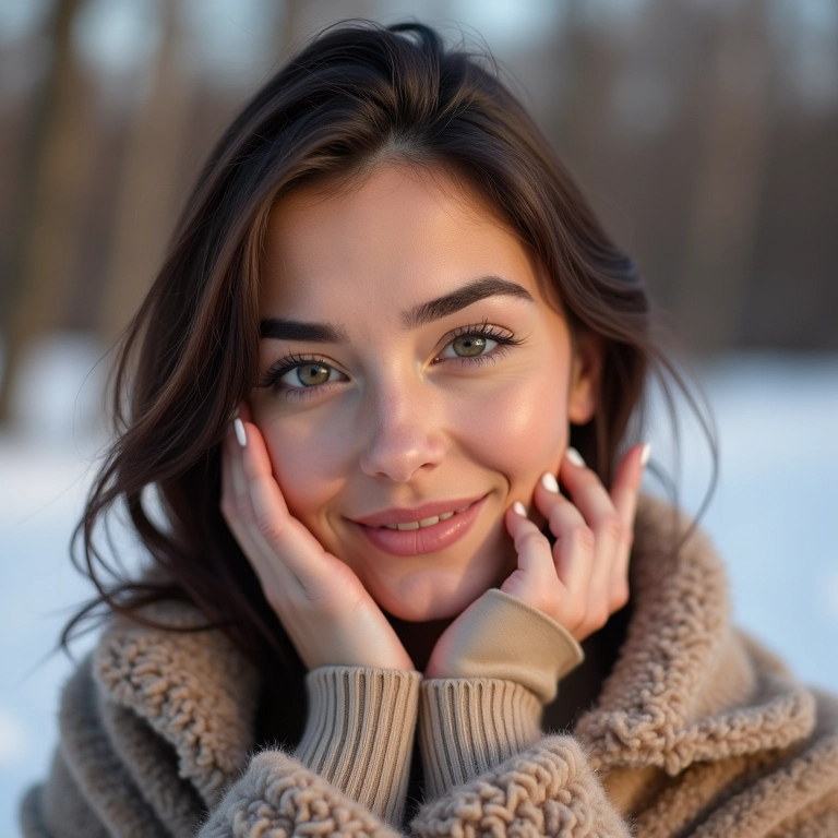 Mulher usando corretivo acessível para todos os bolsos no inverno.