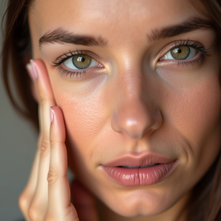 Mulher usando corretivo oil-free para camuflar imperfeições.