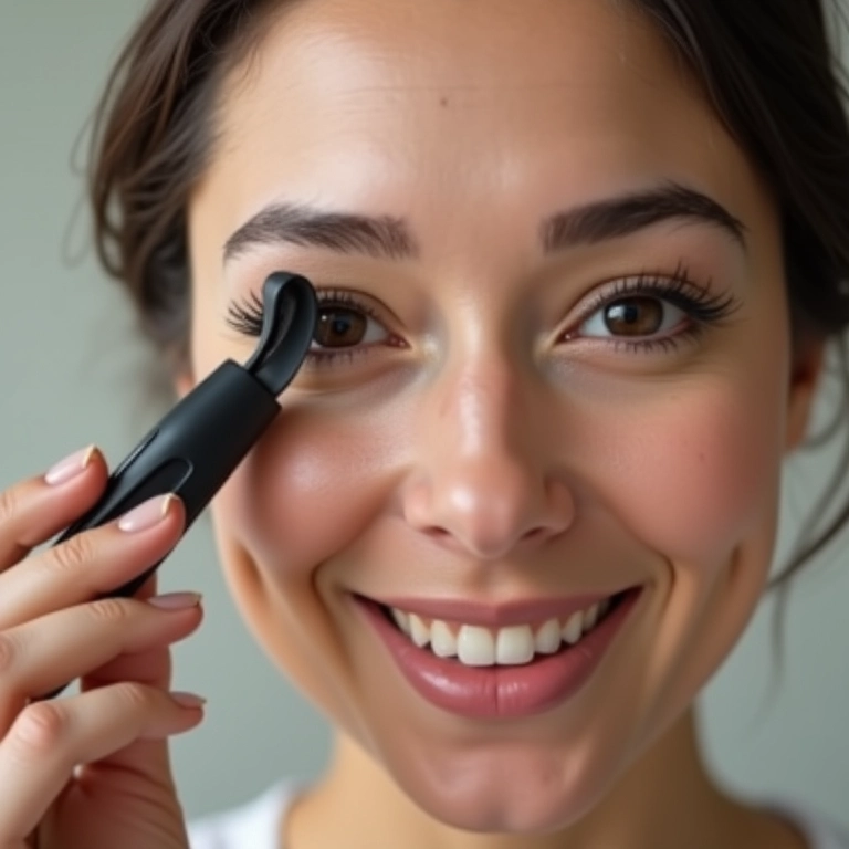 Mulher usando curvex para curvar os cílios.