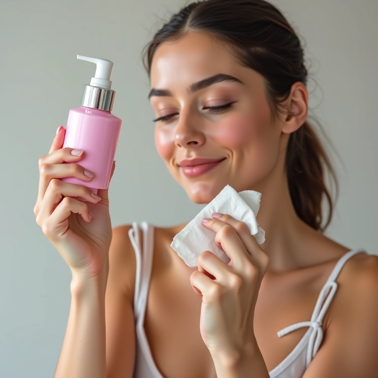 Mulher usando demaquilante bifásico.