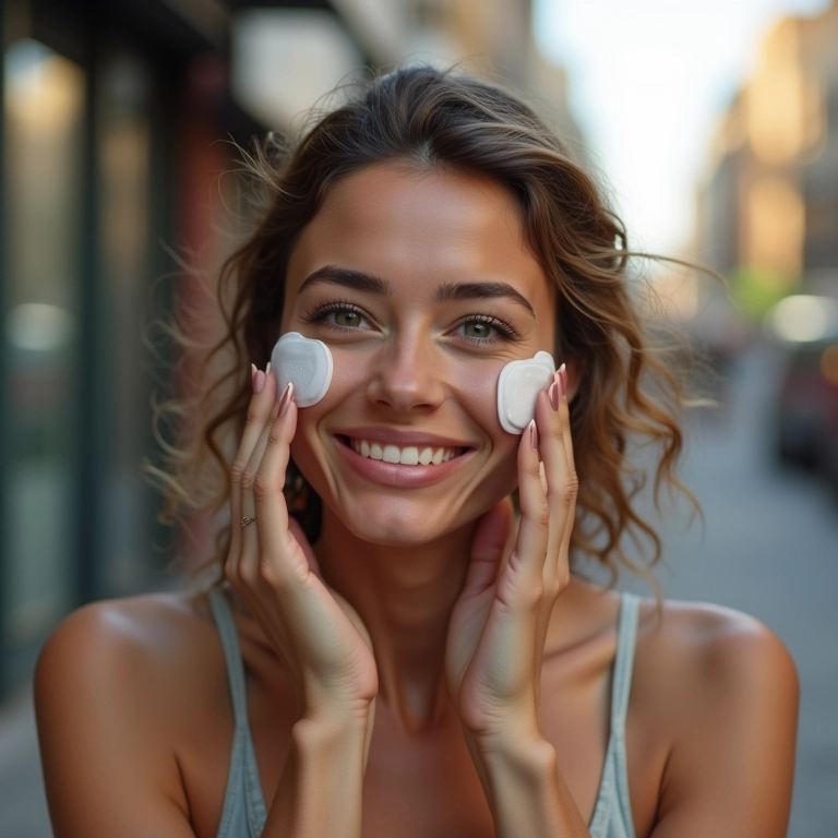 Mulher usando lenço demaquilante para remover maquiagem