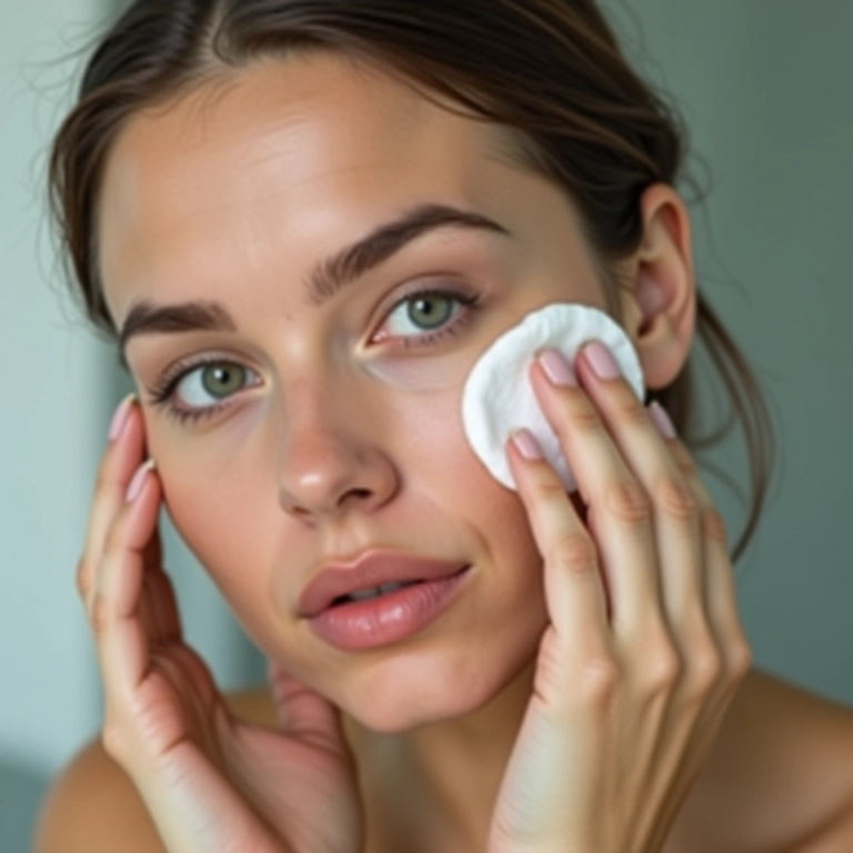 Mulher usando tônico facial.