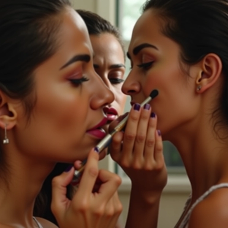 Mulheres brasileiras de diferentes etnias aplicando maquiagem com foco no contorno.