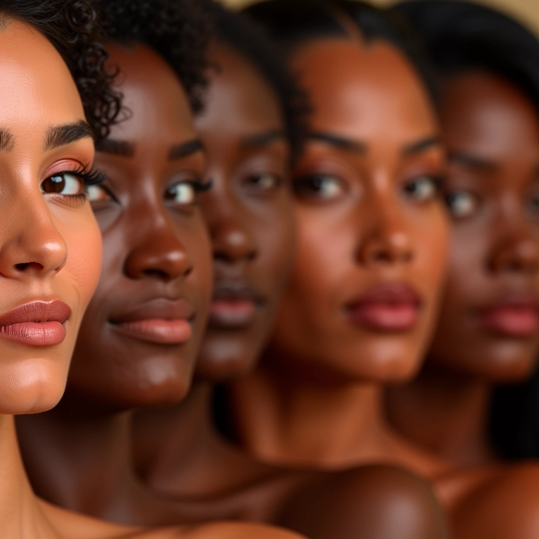 Mulheres brasileiras de diferentes etnias usando iluminador pêssego em diversos tons de pele.