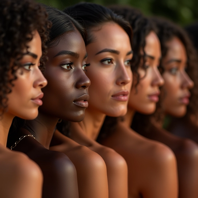 Mulheres brasileiras de diferentes tons de pele mostrando o contorno.