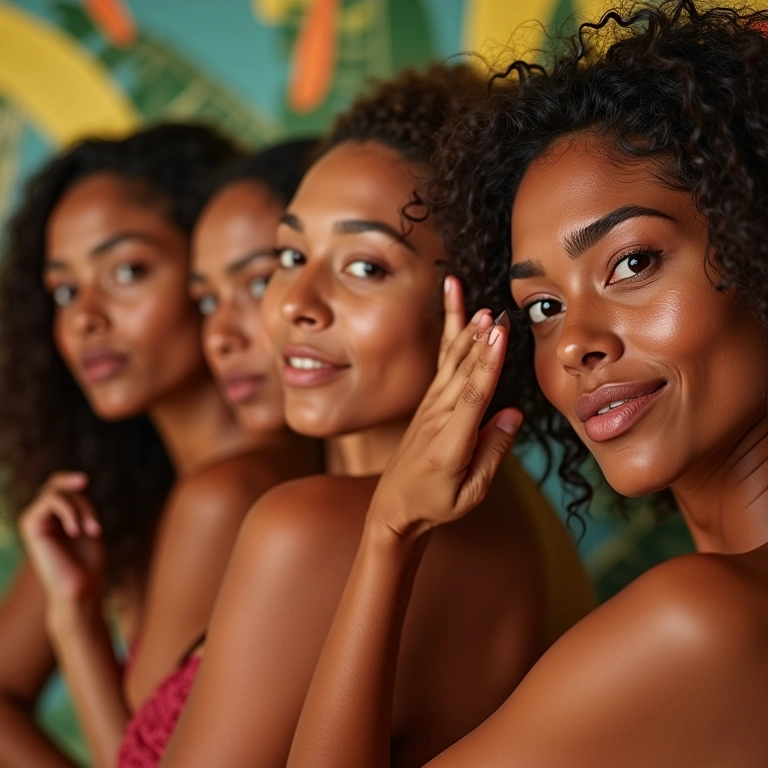 Mulheres brasileiras diversas removendo maquiagem com diferentes produtos