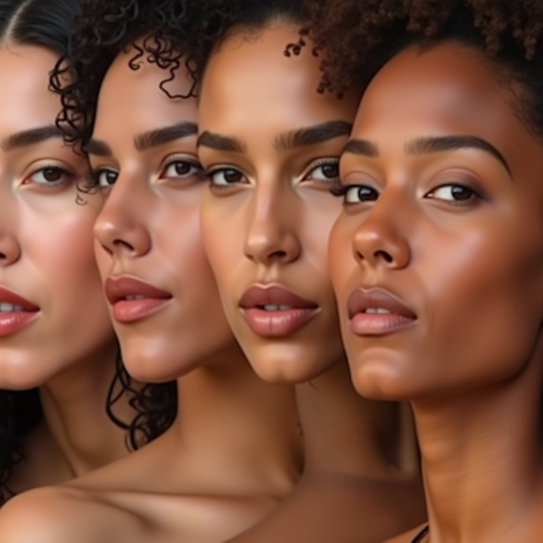 Mulheres comparando diferentes tons de corretivo natural.