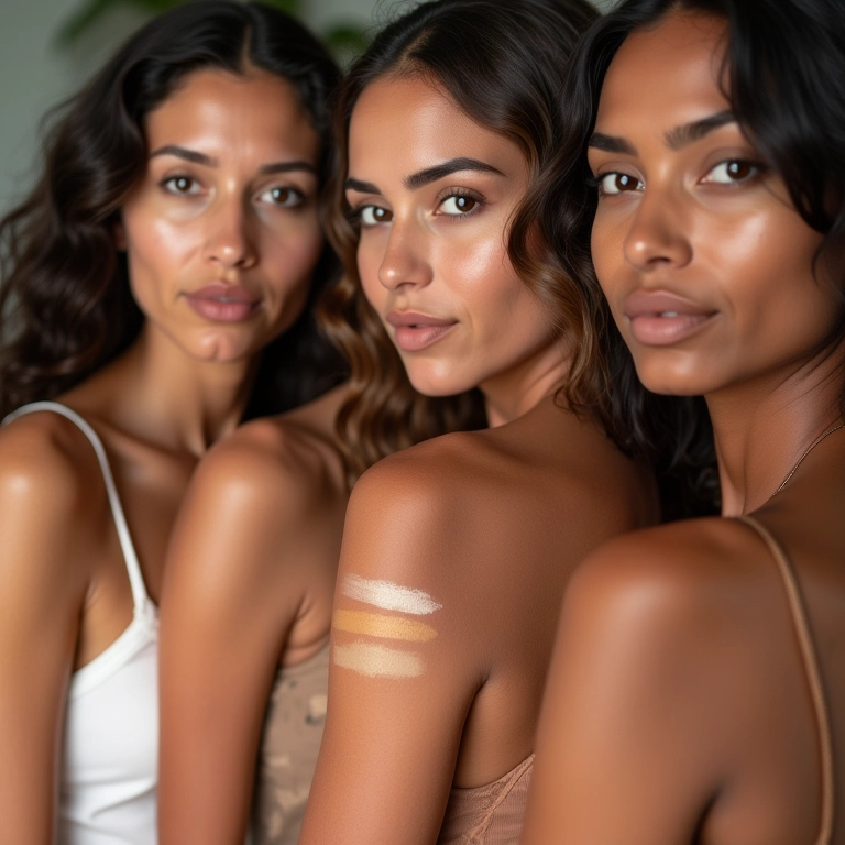 Mulheres comparando tons de pele para escolher o corretivo ideal.