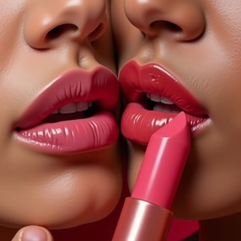 Mulheres diversas aplicando batom com efeito de aumento labial.