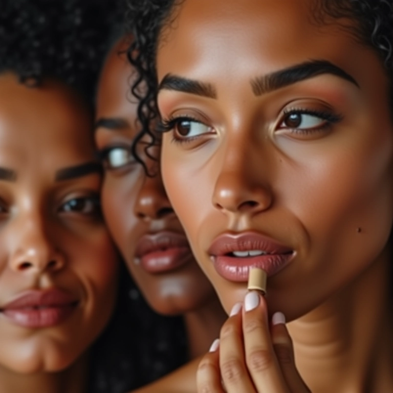 Mulheres diversas aplicando corretivo líquido em diferentes tons de pele.