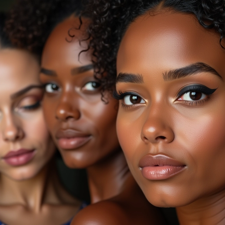 Mulheres diversas aplicando diferentes tipos de delineador.