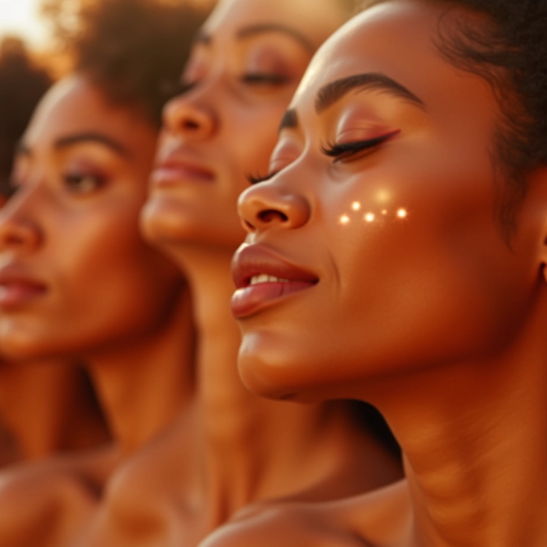 Mulheres diversas aplicando fixador com efeito glow para uma pele radiante.