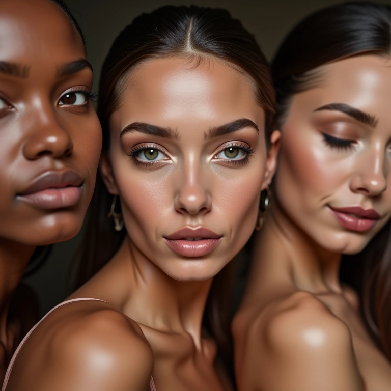 Mulheres diversas aplicando pó HD para uma pele perfeita para vídeo.