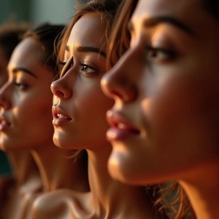 Mulheres diversas usando fixador de maquiagem.