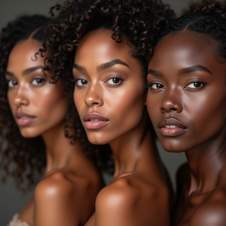 Mulheres diversas usando paletas de contorno, tons de pele variados.