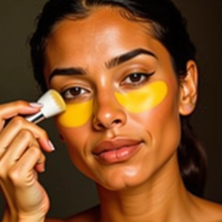 Neutralização de olheiras com pó translúcido amarelo.