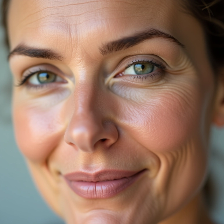 Névoa facial de ácido hialurônico suavizando linhas finas.