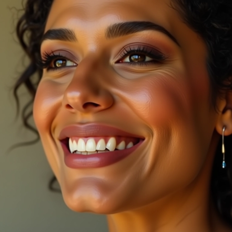 Noiva brasileira sorrindo, maquiagem impecável com iluminador sutil.