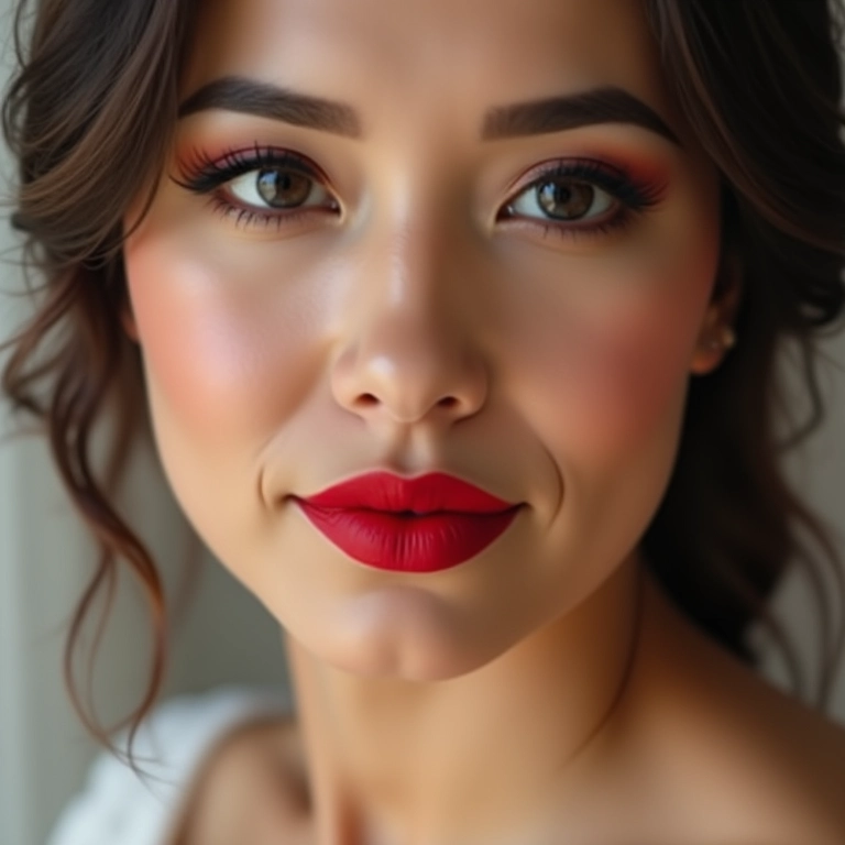 Noiva com batom vermelho vibrante para casamento de dia.