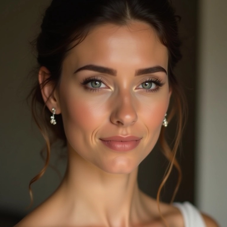 Noiva com brilho sutil, usando iluminador minimalista.