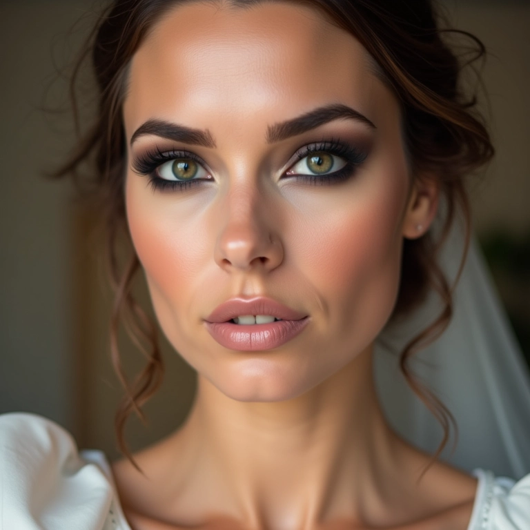 Noiva com olhos marcantes e esfumados para casamento de dia.