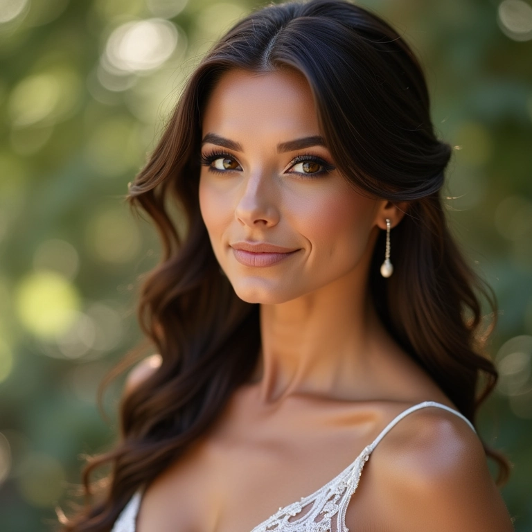 Noiva morena com maquiagem bronze para casamento diurno.