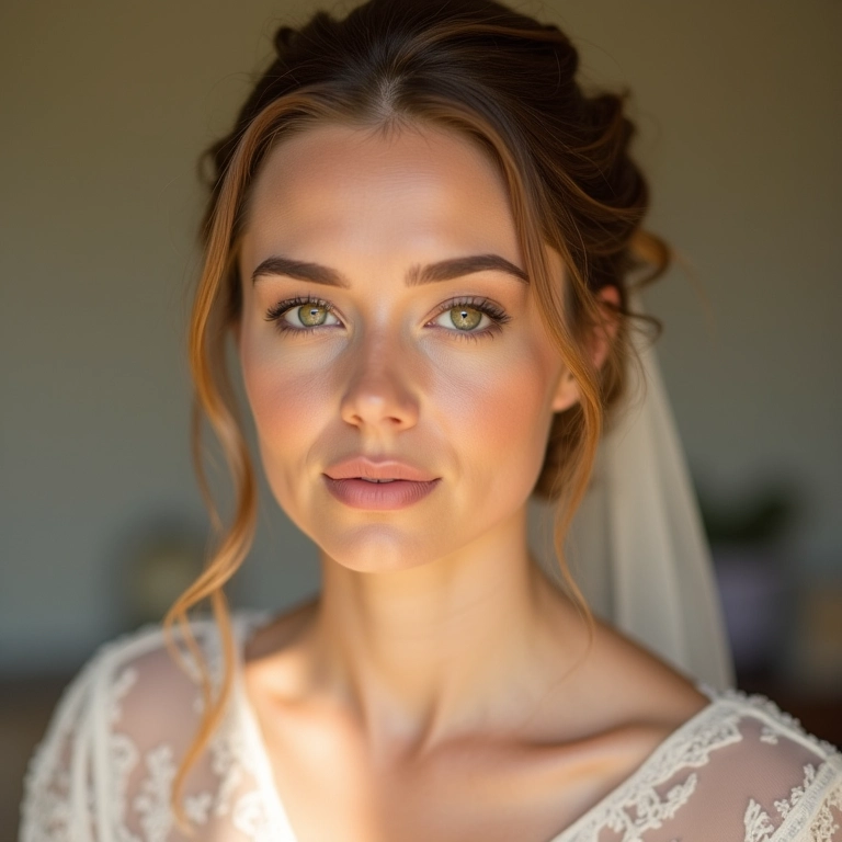 Noiva se preparando para casamento de dia, maquiagem natural tons pêssego.