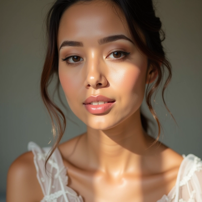 Noiva testando diferentes iluminadores antes do casamento.