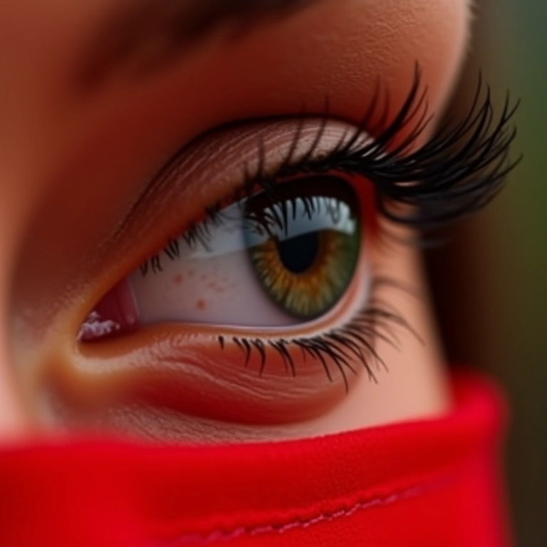 O poder do rímel com vestido vermelho.