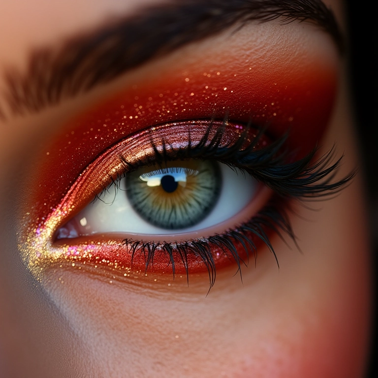 Olho com sombra glitterinada para maquiagem de Natal.