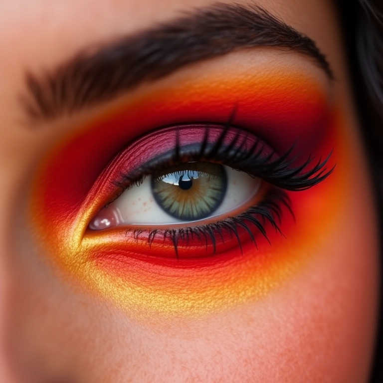 Olho de mulher brasileira com sombra líquida colorida.