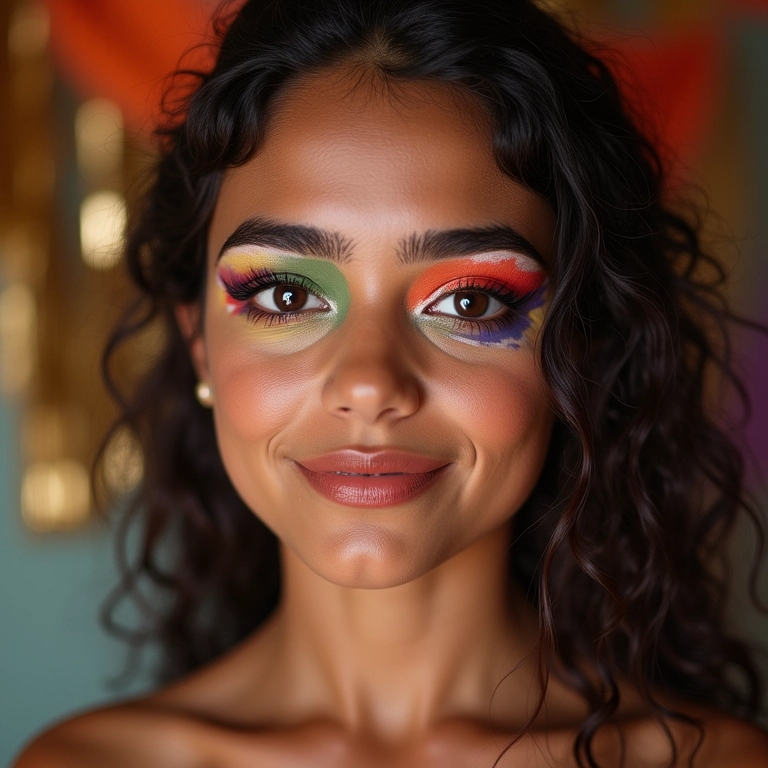 Olhos coloridos com sombras vibrantes para Festa Junina.