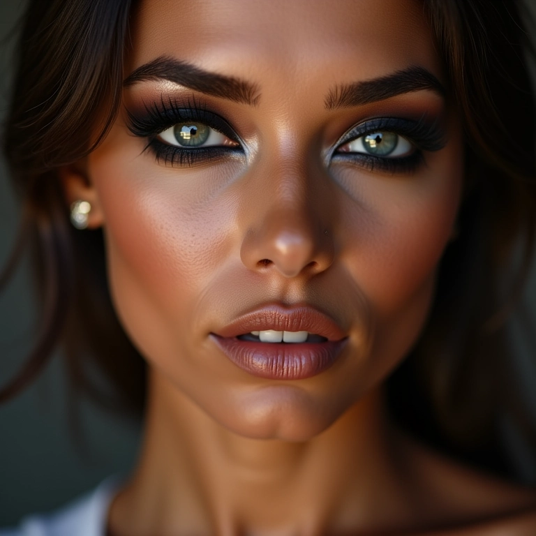 Olhos esfumados em rosto quadrado.