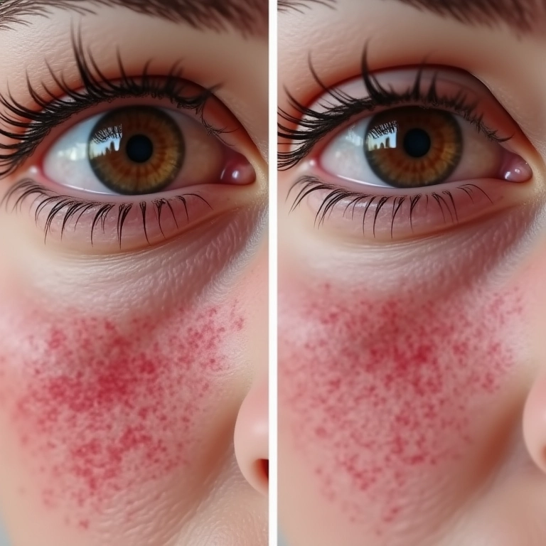 Olhos vermelhos e irritados após o uso de rímel vencido.