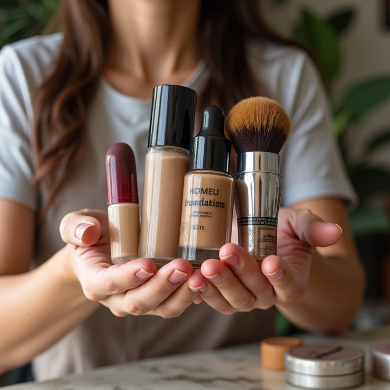 Organizador de maquiagem artesanal segurando bases acessíveis, DIY.